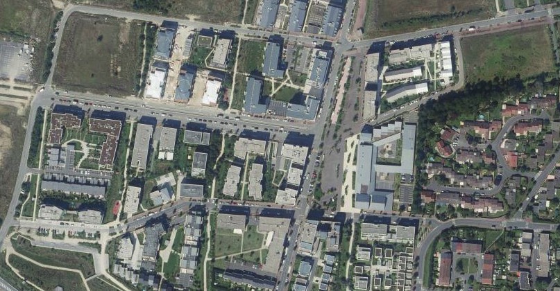 Plan de la ville centré sur le nouveau quartier du Grand Parc